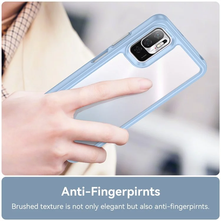 Pour Xiaomi Poco M3 Pro 4G / 5G / Redmi Note 10 5G / Note 10T 5G / Note 11SE 5G Cadre TPU Couvercle Arrière en Acrylique Brossé Clair Protecteur de Téléphone avec Boutons Indépendants - Bleu Bébé