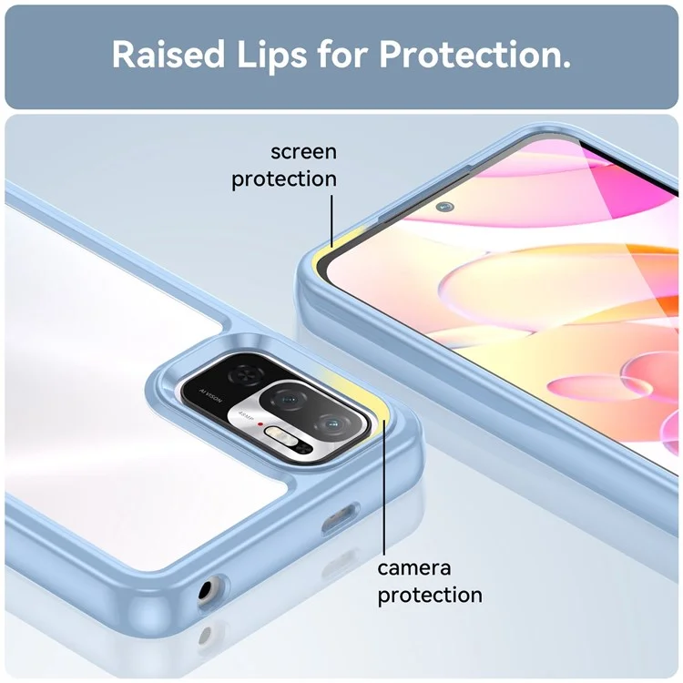 Pour Xiaomi Poco M3 Pro 4G / 5G / Redmi Note 10 5G / Note 10T 5G / Note 11SE 5G Cadre TPU Couvercle Arrière en Acrylique Brossé Clair Protecteur de Téléphone avec Boutons Indépendants - Bleu Bébé