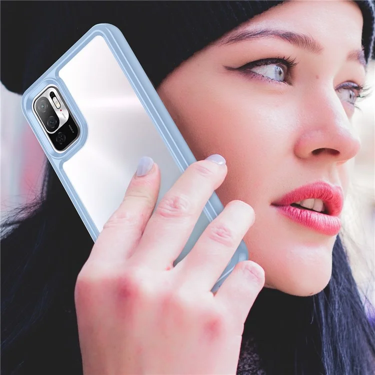Pour Xiaomi Poco M3 Pro 4G / 5G / Redmi Note 10 5G / Note 10T 5G / Note 11SE 5G Cadre TPU Couvercle Arrière en Acrylique Brossé Clair Protecteur de Téléphone avec Boutons Indépendants - Bleu Bébé