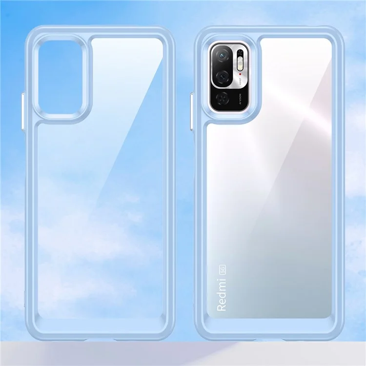 Pour Xiaomi Poco M3 Pro 4G / 5G / Redmi Note 10 5G / Note 10T 5G / Note 11SE 5G Cadre TPU Couvercle Arrière en Acrylique Brossé Clair Protecteur de Téléphone avec Boutons Indépendants - Bleu Bébé