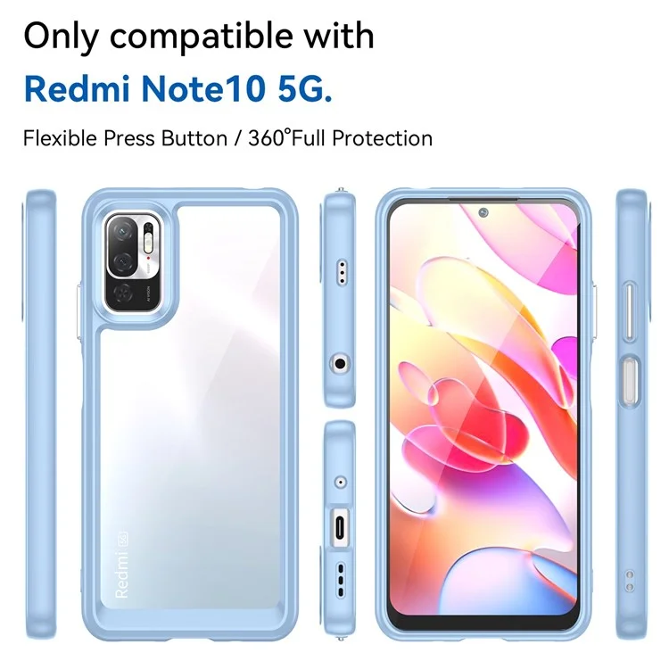 Pour Xiaomi Poco M3 Pro 4G / 5G / Redmi Note 10 5G / Note 10T 5G / Note 11SE 5G Cadre TPU Couvercle Arrière en Acrylique Brossé Clair Protecteur de Téléphone avec Boutons Indépendants - Bleu Bébé