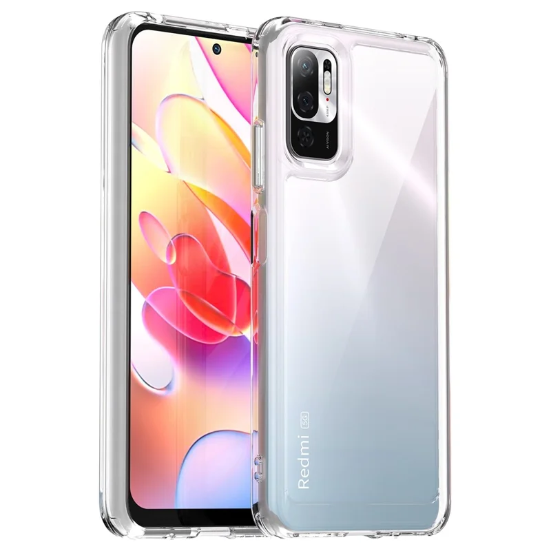 For Xiaomi Poco M3 Pro 4G / 5G / Redmi Note 10 5G / Note 10T 5G / Note 11SE 5G TPU Frame Acrylic Back Cover Brushed Clear Phone Protector with Independent Buttons - Transparent