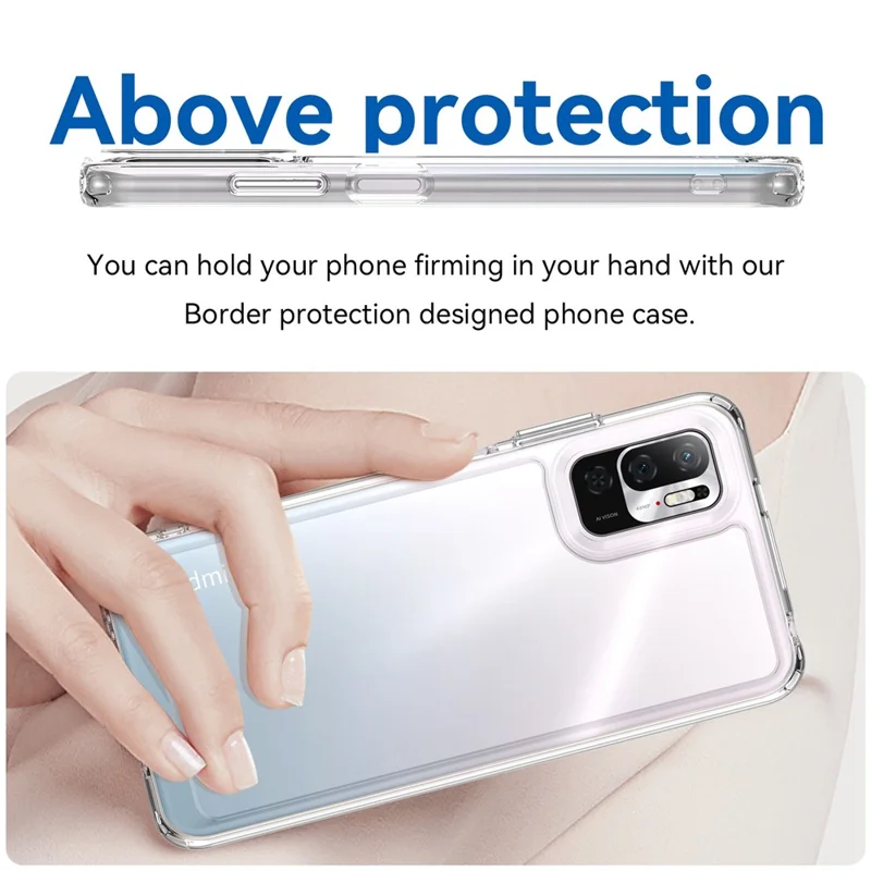 For Xiaomi Poco M3 Pro 4G / 5G / Redmi Note 10 5G / Note 10T 5G / Note 11SE 5G TPU Frame Acrylic Back Cover Brushed Clear Phone Protector with Independent Buttons - Transparent