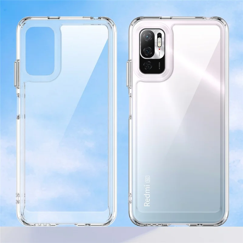 For Xiaomi Poco M3 Pro 4G / 5G / Redmi Note 10 5G / Note 10T 5G / Note 11SE 5G TPU Frame Acrylic Back Cover Brushed Clear Phone Protector with Independent Buttons - Transparent