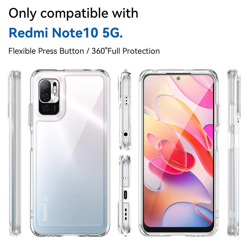 For Xiaomi Poco M3 Pro 4G / 5G / Redmi Note 10 5G / Note 10T 5G / Note 11SE 5G TPU Frame Acrylic Back Cover Brushed Clear Phone Protector with Independent Buttons - Transparent