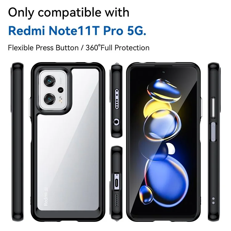 Effacer le Boîtier du Téléphone Pour Xiaomi Redmi Note 11T Pro 5G / Remarque 11T Pro + 5G / Poco X4 GT / K50i 5G, Cadre TPU + Protecteur de Téléphone Portable Brossé Acrylique Avec Boutons Indépendants - le Noir