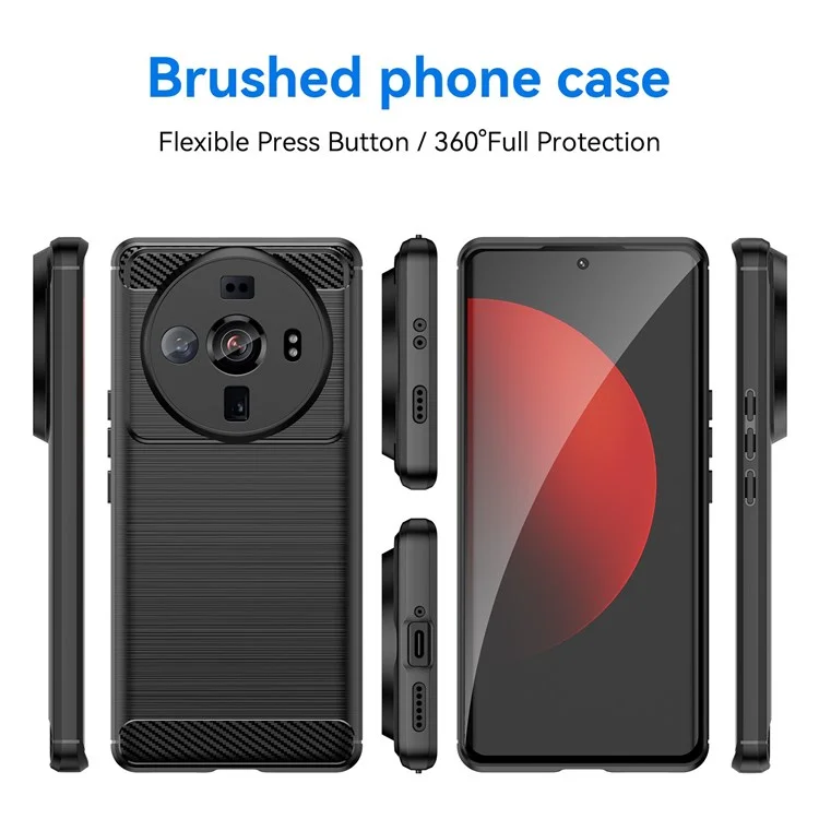 Brushed Slim Phone Case for Xiaomi 12S Ultra 5G, Carbon Fiber Texture TPU Cover Scratch Resistant Cell Phone Shell - Black