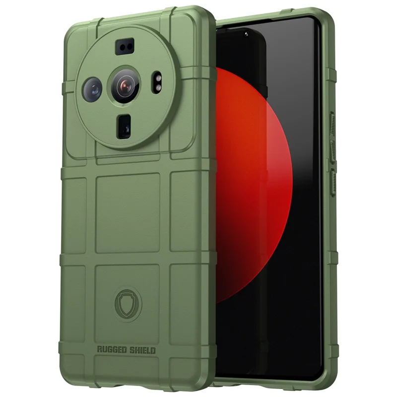 For Xiaomi 12S Ultra 5G Rugged Square Grid Thickened Soft TPU Back Case Protective Phone Case - Green