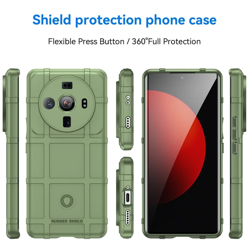 For Xiaomi 12S Ultra 5G Rugged Square Grid Thickened Soft TPU Back Case Protective Phone Case - Green