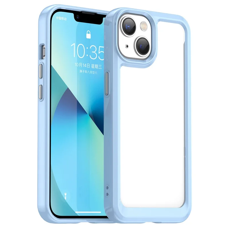 For iPhone 14 Plus 6.7 inch TPU + Acrylic Hybrid Phone Case Anti-drop Anti-fingerprint Back Cover - Blue
