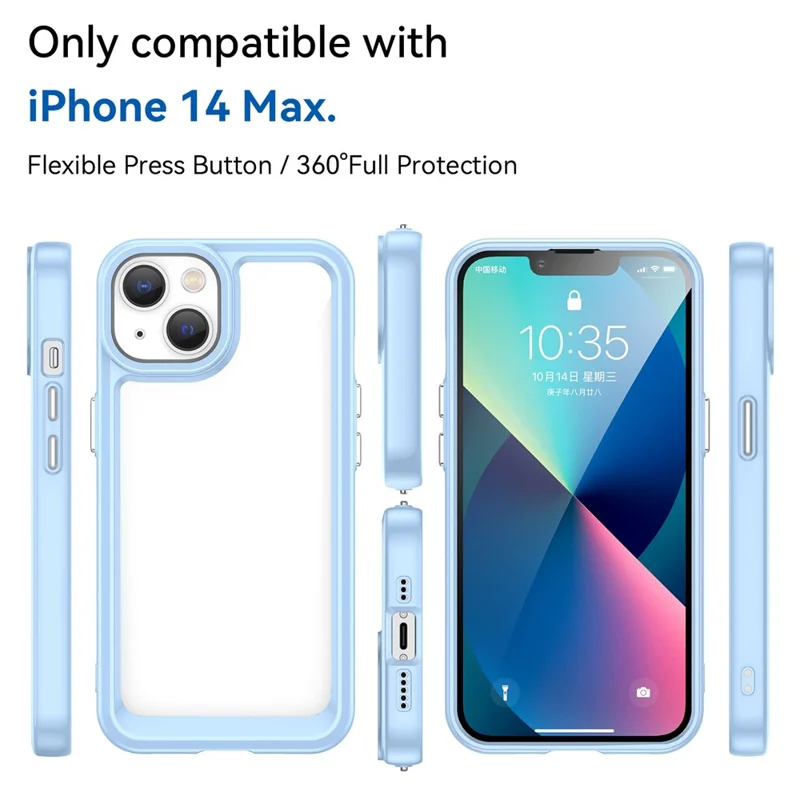 For iPhone 14 Plus 6.7 inch TPU + Acrylic Hybrid Phone Case Anti-drop Anti-fingerprint Back Cover - Blue