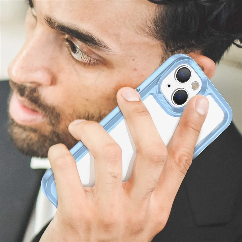 For iPhone 14 Plus 6.7 inch TPU + Acrylic Hybrid Phone Case Anti-drop Anti-fingerprint Back Cover - Blue
