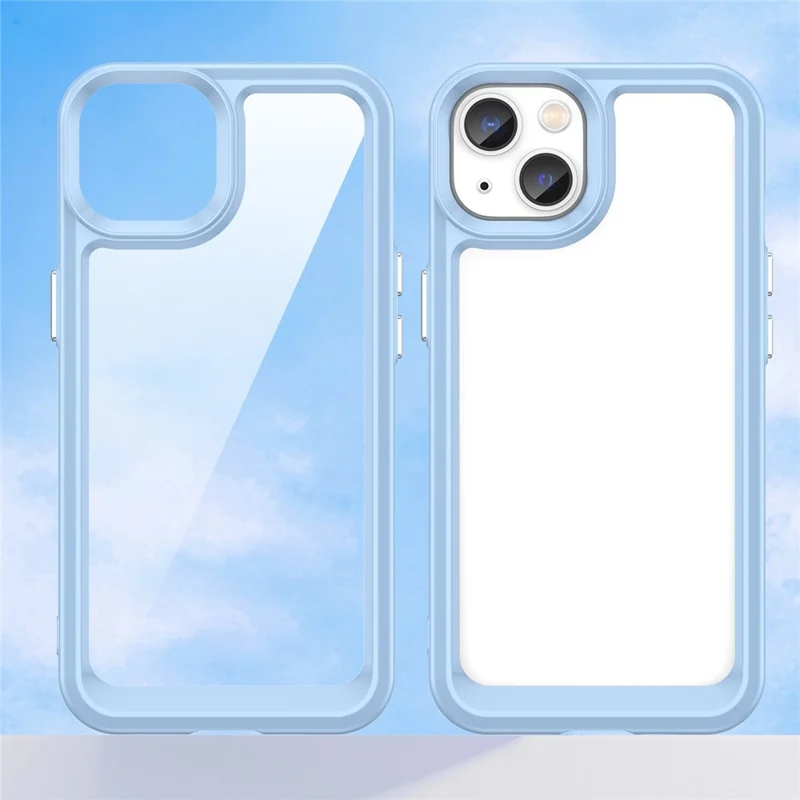 For iPhone 14 Plus 6.7 inch TPU + Acrylic Hybrid Phone Case Anti-drop Anti-fingerprint Back Cover - Blue