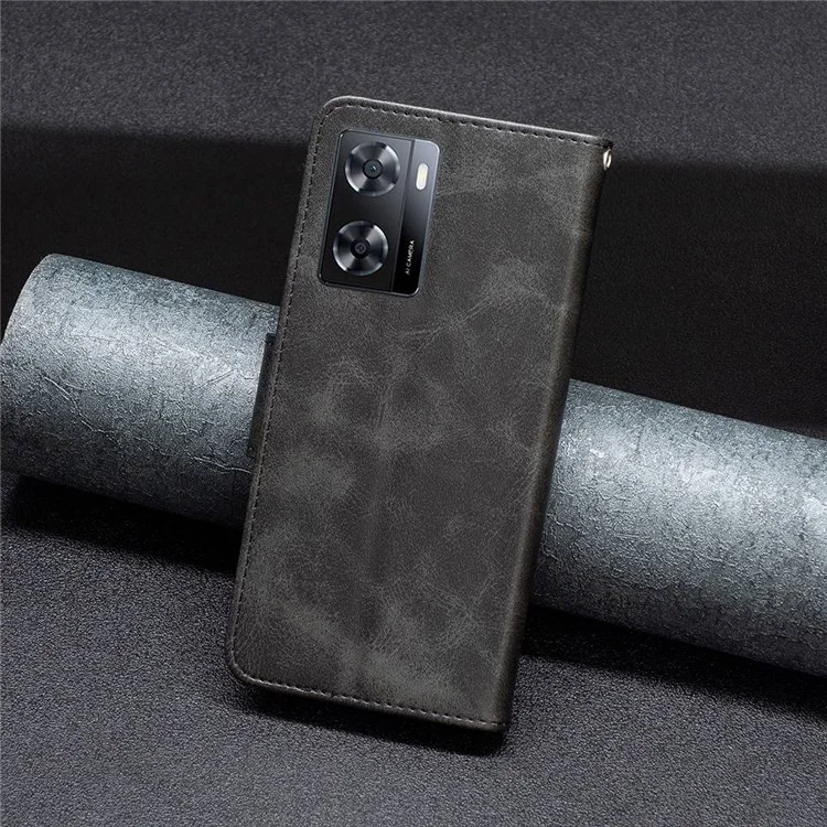 Para o Oppo A57 4G BF Leather Series-4 Stand Phone Phone Caixa Coloque Magnético à Prova de Choque Tampa Com Pulseira de Pulso - Preto