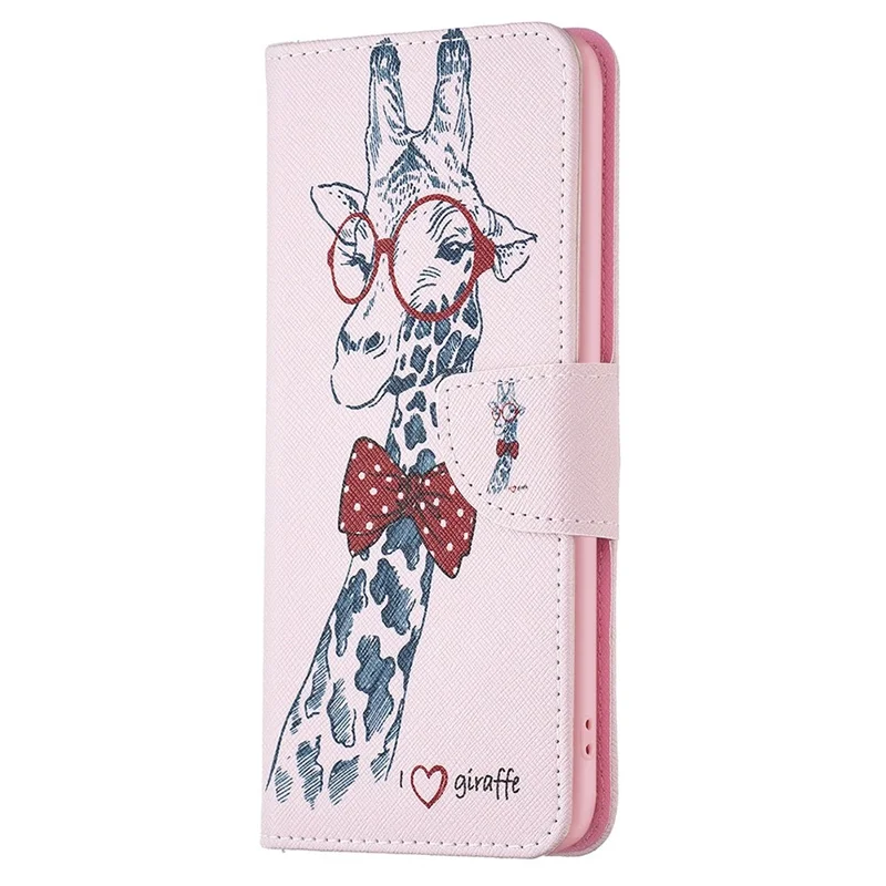 For Oppo A57 4G / A57s 4G Phone Case Pattern Printing PU Leather Wallet Stand Cover - Giraffe