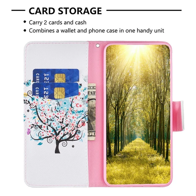 For Oppo A57 4G / A57s 4G Phone Case Pattern Printing PU Leather Wallet Stand Cover - Flower Tree