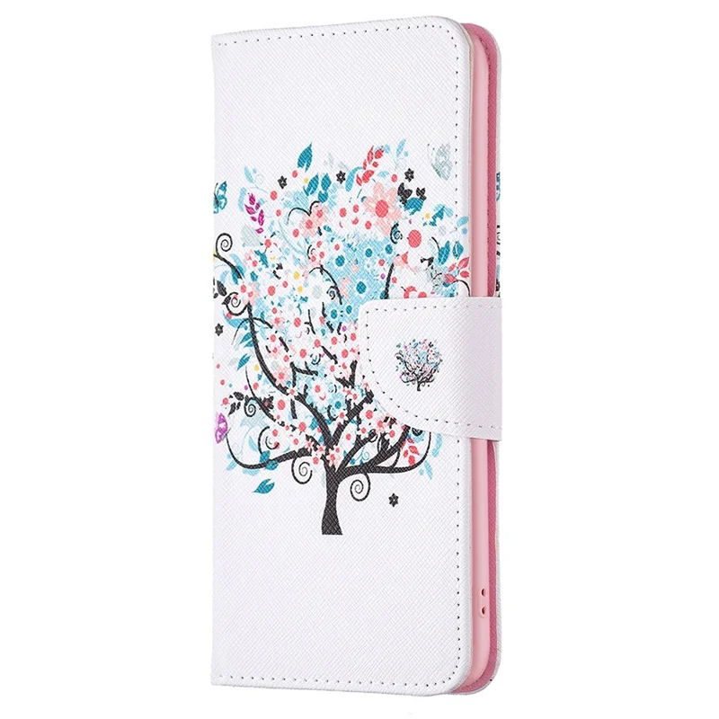 For Oppo A57 4G / A57s 4G Phone Case Pattern Printing PU Leather Wallet Stand Cover - Flower Tree