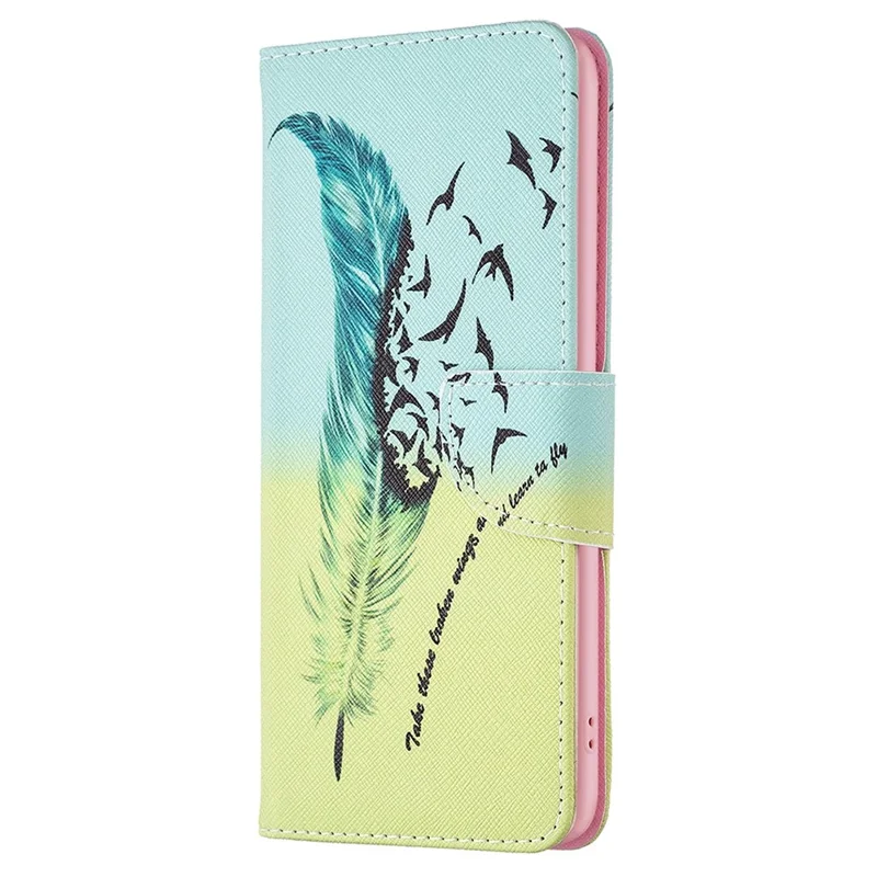 For Oppo A57 4G / A57s 4G Phone Case Pattern Printing PU Leather Wallet Stand Cover - Feather