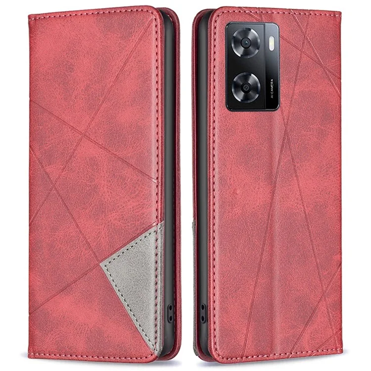 Série de Padrões de Impressão BF Imprinting-1 para Oppo A57 4G / A57s 4G, Capa de Couro PU com Impressão Geométrica, Fechamento Magnético Escondido, Suporte à Prova de Choque, Capa Flip - Vermelho