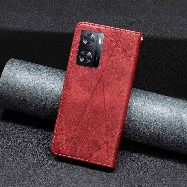 Série de Padrões de Impressão BF Imprinting-1 para Oppo A57 4G / A57s 4G, Capa de Couro PU com Impressão Geométrica, Fechamento Magnético Escondido, Suporte à Prova de Choque, Capa Flip - Vermelho
