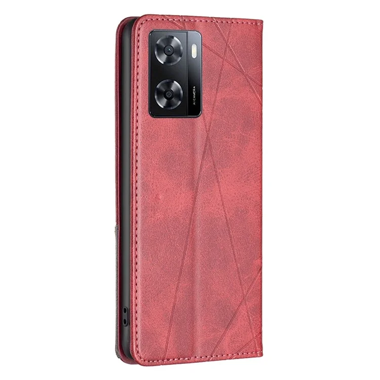 Série de Padrões de Impressão BF Imprinting-1 para Oppo A57 4G / A57s 4G, Capa de Couro PU com Impressão Geométrica, Fechamento Magnético Escondido, Suporte à Prova de Choque, Capa Flip - Vermelho