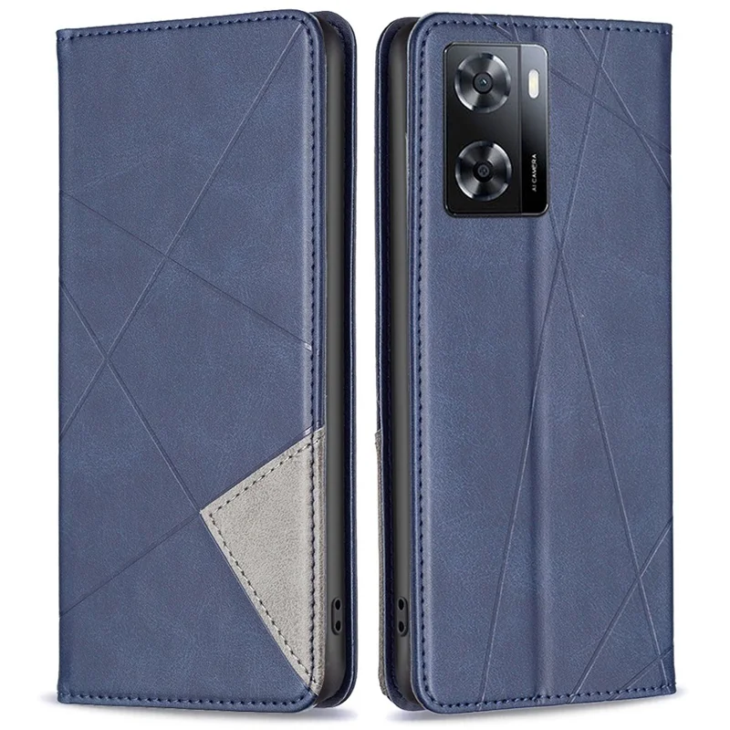 For Oppo A57 4G / A57s 4G Leather Case with Card Holder Imprinting Pattern Phone Stand Cover - Blue