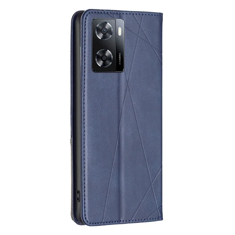 For Oppo A57 4G / A57s 4G Leather Case with Card Holder Imprinting Pattern Phone Stand Cover - Blue