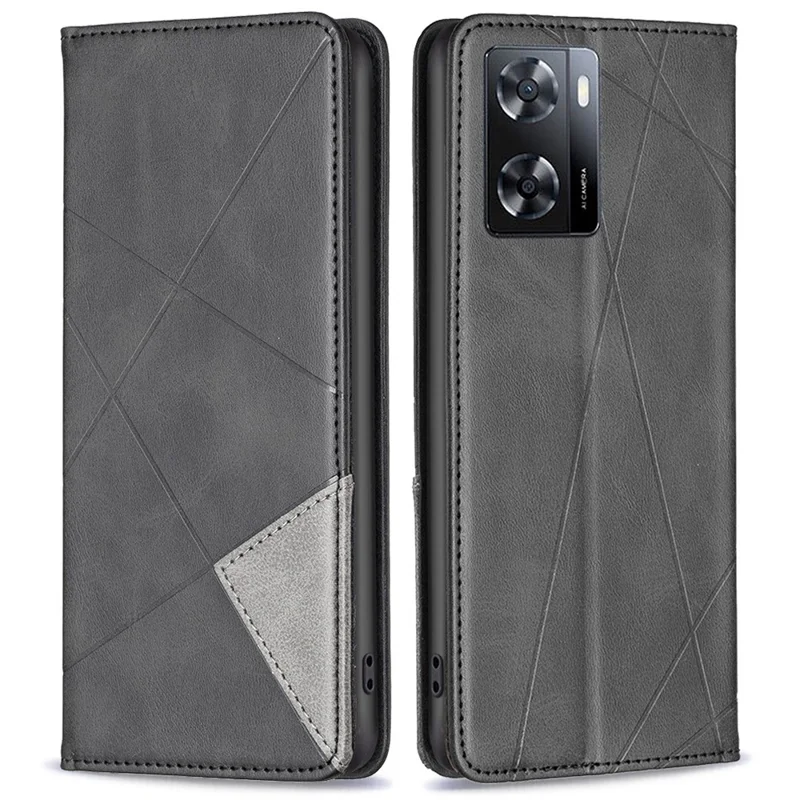 For Oppo A57 4G / A57s 4G Leather Case with Card Holder Imprinting Pattern Phone Stand Cover - Black