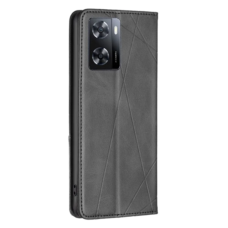 For Oppo A57 4G / A57s 4G Leather Case with Card Holder Imprinting Pattern Phone Stand Cover - Black