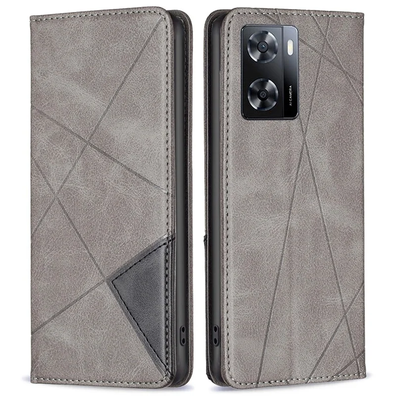 For Oppo A57 4G / A57s 4G Leather Case with Card Holder Imprinting Pattern Phone Stand Cover - Grey