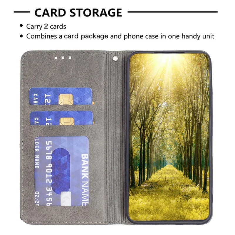 For Oppo A57 4G / A57s 4G Leather Case with Card Holder Imprinting Pattern Phone Stand Cover - Grey