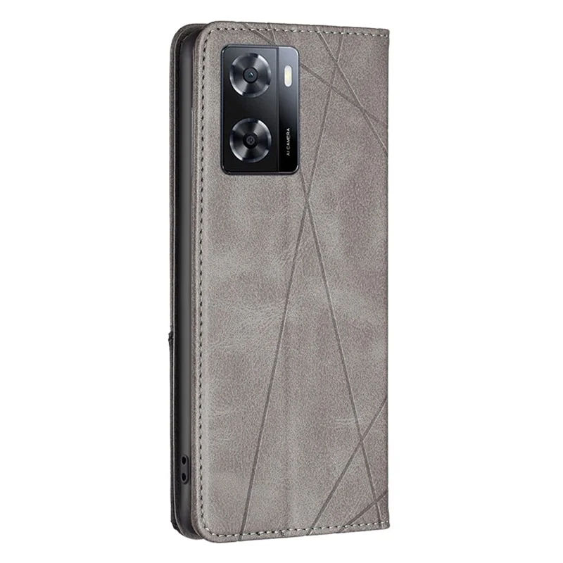 For Oppo A57 4G / A57s 4G Leather Case with Card Holder Imprinting Pattern Phone Stand Cover - Grey