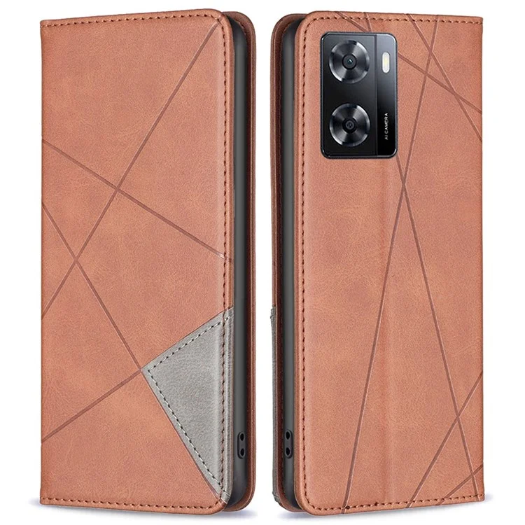 BF Implinting Pattern Series-1 Для Oppo A57 4G / A57s 4G, Отпечатанная Геометрическая Кожаная Корпус PU Скрытая Магнитная Замыкающая Стойка Shockpereper Shell Shell - Коричневый