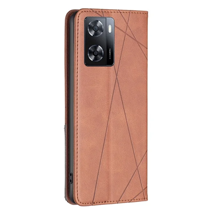 BF Implinting Pattern Series-1 Для Oppo A57 4G / A57s 4G, Отпечатанная Геометрическая Кожаная Корпус PU Скрытая Магнитная Замыкающая Стойка Shockpereper Shell Shell - Коричневый