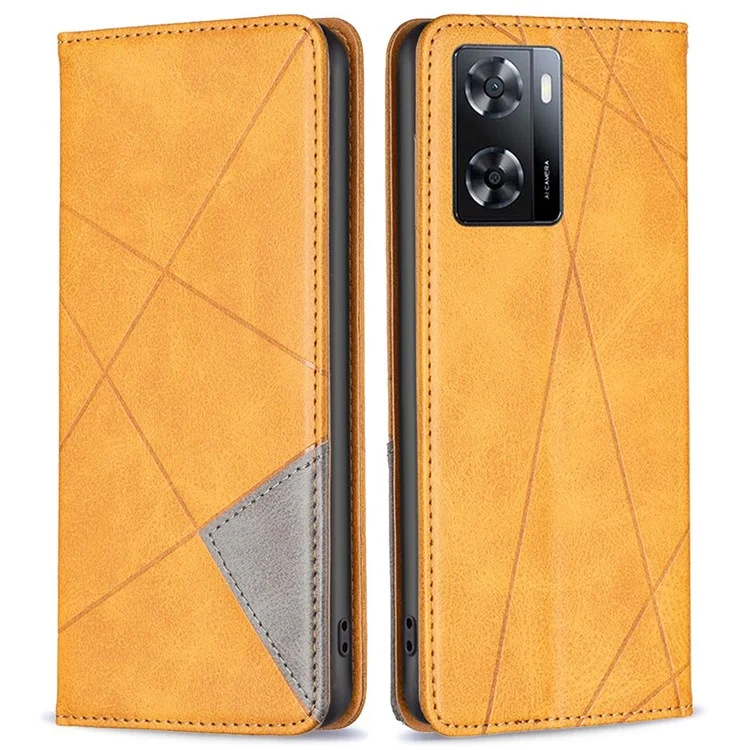 For Oppo A57 4G / A57s 4G Leather Case with Card Holder Imprinting Pattern Phone Stand Cover - Yellow