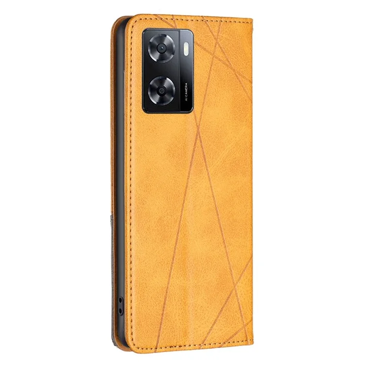 For Oppo A57 4G / A57s 4G Leather Case with Card Holder Imprinting Pattern Phone Stand Cover - Yellow