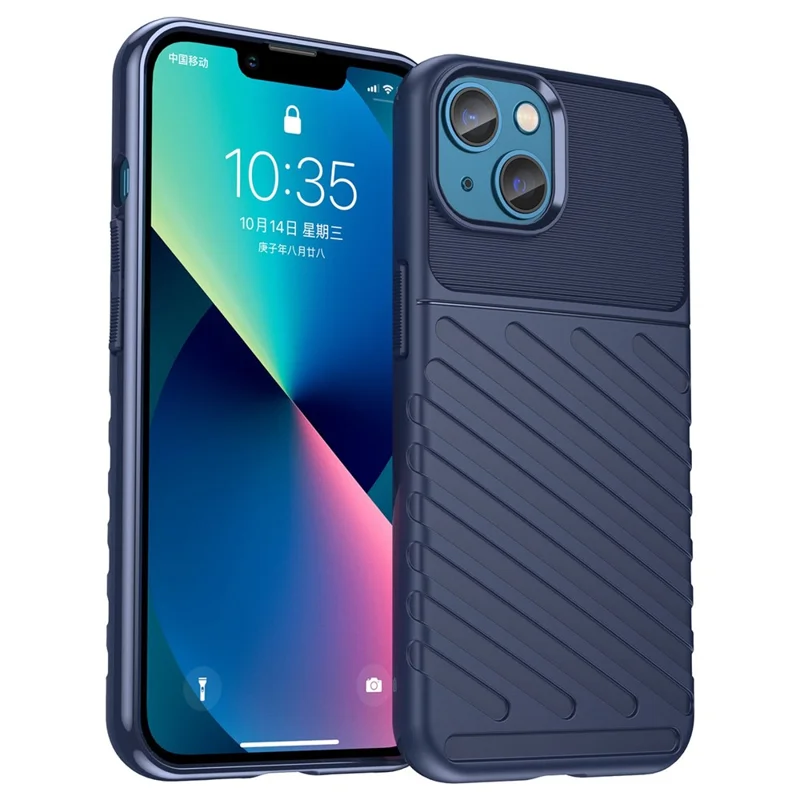 Für iPhone 14 Plus 6,7 Zoll Thunder Series Twill-Textur Anti-Drop Hülle Verdickte TPU Schutzhülle - Blau