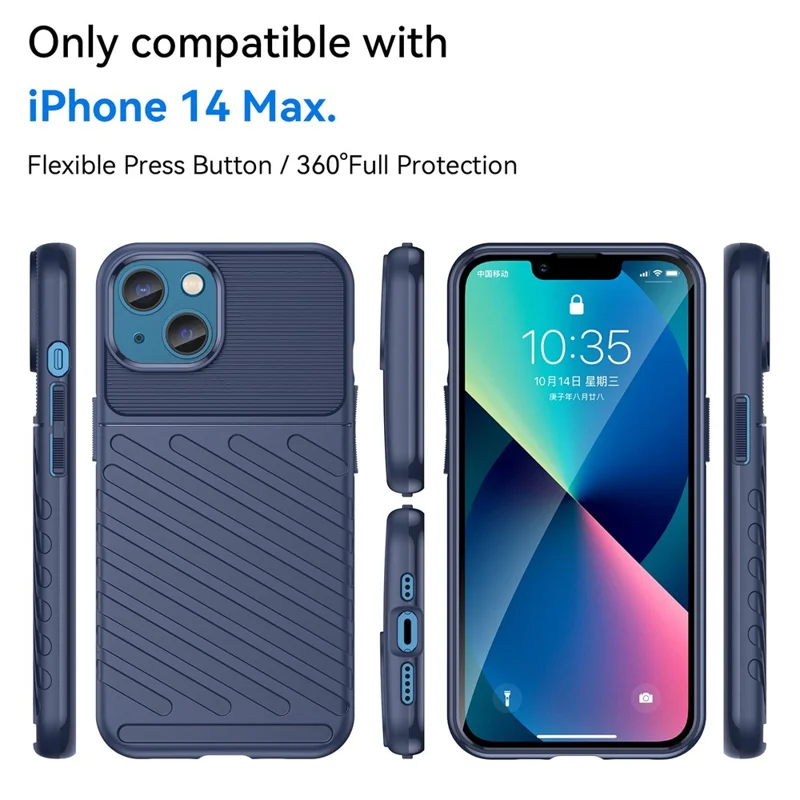 Für iPhone 14 Plus 6,7 Zoll Thunder Series Twill-Textur Anti-Drop Hülle Verdickte TPU Schutzhülle - Blau