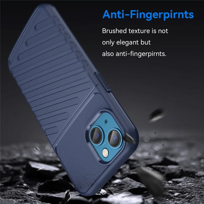 Für iPhone 14 Plus 6,7 Zoll Thunder Series Twill-Textur Anti-Drop Hülle Verdickte TPU Schutzhülle - Blau