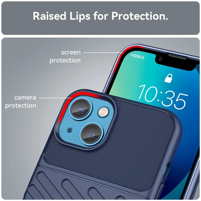 Für iPhone 14 Plus 6,7 Zoll Thunder Series Twill-Textur Anti-Drop Hülle Verdickte TPU Schutzhülle - Blau