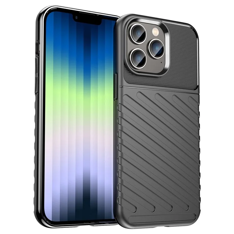 Para Iphone 14 Pro Max 6.7 Pulgadas de la Serie Thunder TPU TPU Bien Protegida Case de Teléfonos Bien Protegido Textura Anti-scrach - Negro