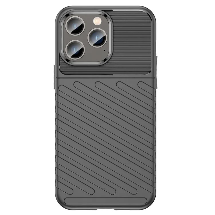 Para Iphone 14 Pro Max 6.7 Pulgadas de la Serie Thunder TPU TPU Bien Protegida Case de Teléfonos Bien Protegido Textura Anti-scrach - Negro