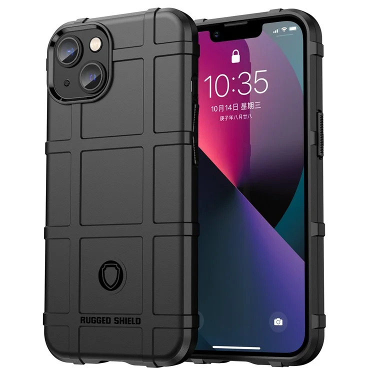 For iPhone 14 Plus 6.7 inch Rugged Square Grid Protective Case Thickened TPU Shockproof Phone Shell - Black