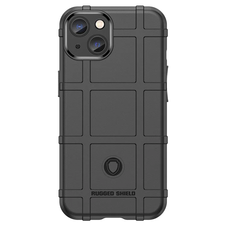 For iPhone 14 Plus 6.7 inch Rugged Square Grid Protective Case Thickened TPU Shockproof Phone Shell - Black