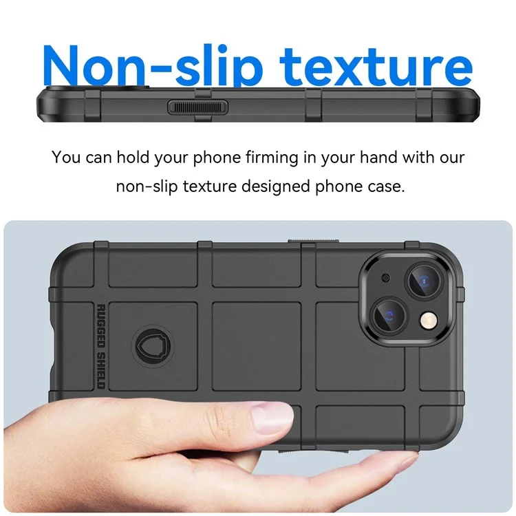 For iPhone 14 Plus 6.7 inch Rugged Square Grid Protective Case Thickened TPU Shockproof Phone Shell - Black