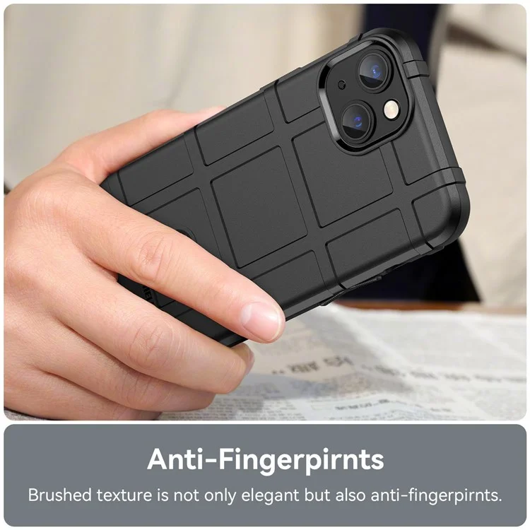 For iPhone 14 Plus 6.7 inch Rugged Square Grid Protective Case Thickened TPU Shockproof Phone Shell - Black