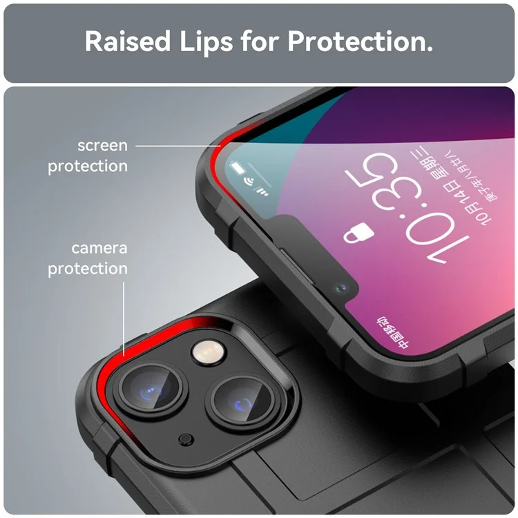 For iPhone 14 Plus 6.7 inch Rugged Square Grid Protective Case Thickened TPU Shockproof Phone Shell - Black
