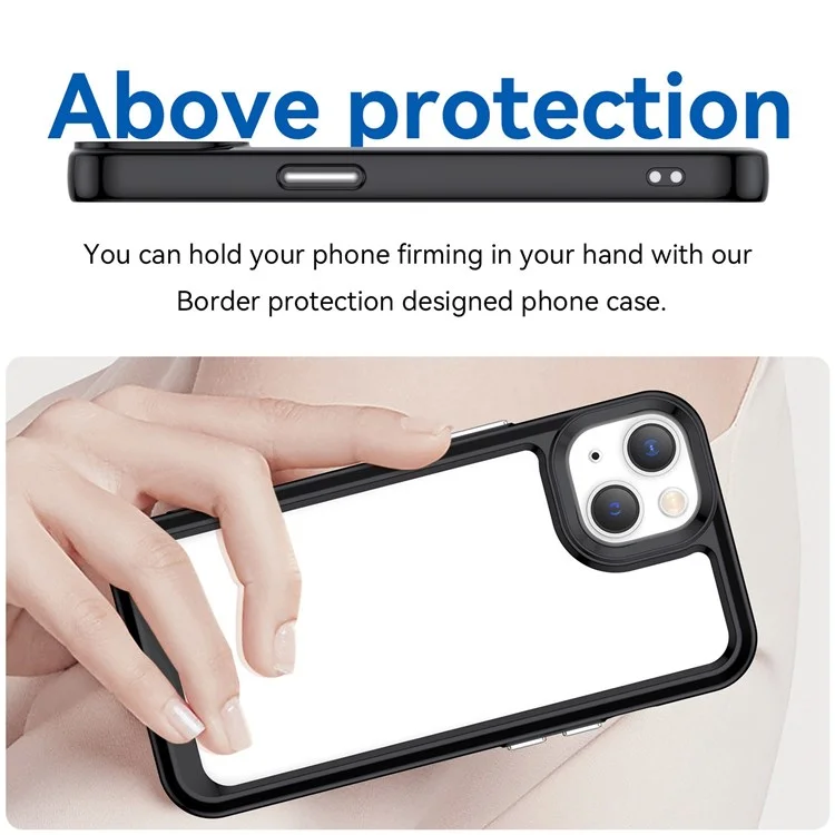 TPU + Acrylic Clear Phone Case for iPhone 14 6.1 inch, Anti-drop Anti-scratch Smartphone Back Cover - Black