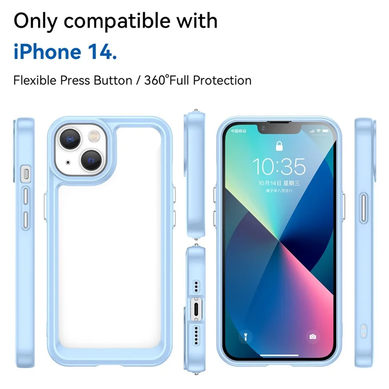 TPU + Acrylic Clear Phone Case for iPhone 14 6.1 inch, Anti-drop Anti-scratch Smartphone Back Cover - Blue