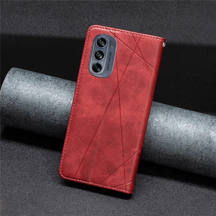 For Motorola Moto G62 5G Leather Case with Card Holder Imprinting Pattern Phone Stand Cover - Red